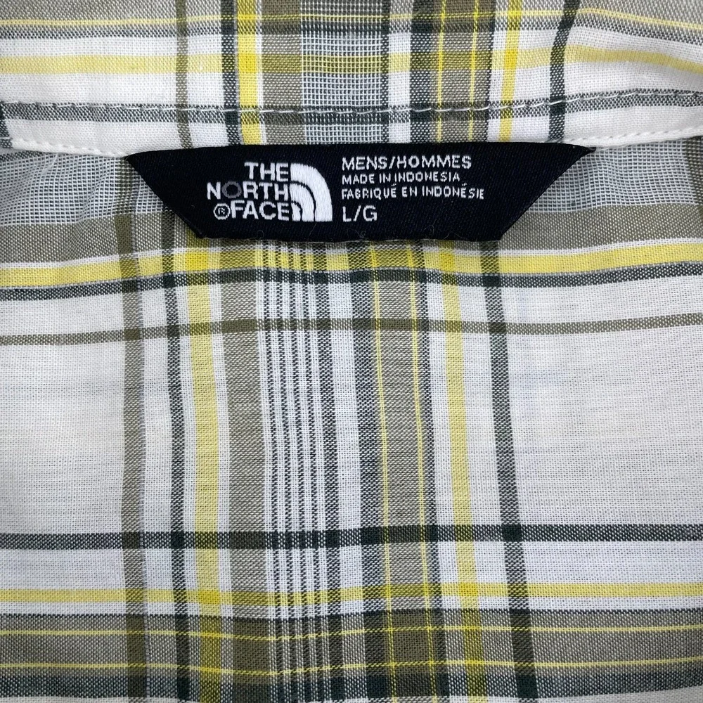 The North Face Mens Shirt L‎ Green Yellow Cream Plaid SS Snap Hike Outdoor